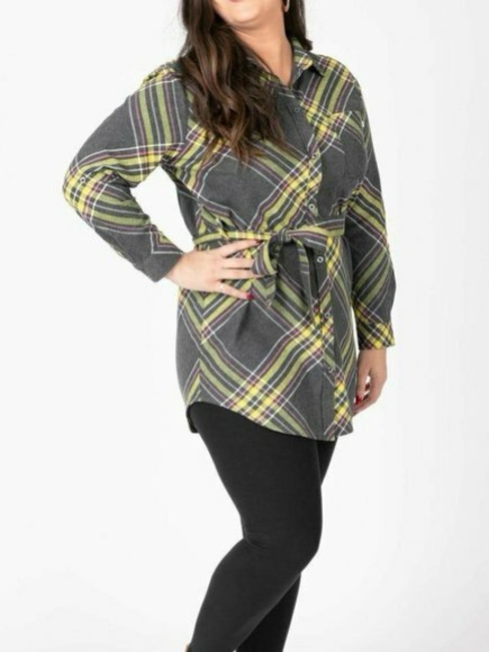 Agnes & Dora Plaid
Flannel Tunic Plaid Belted‎ Button-Up Shirt Size L NWOT